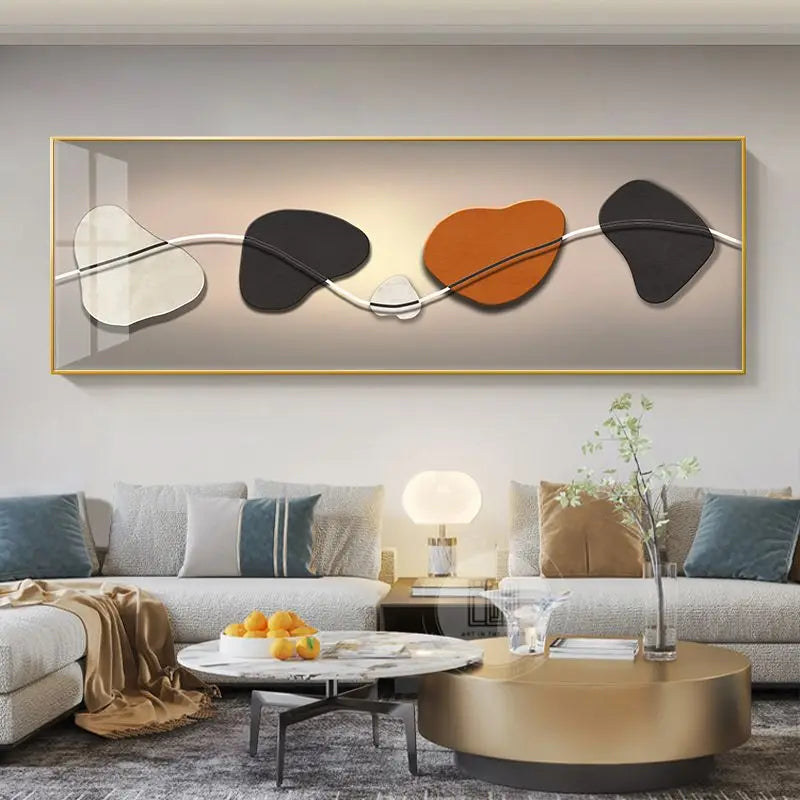Quadro Decorativo Cervo Dourado Estilo Chinês — Arte Feng Shui para Sala sem Moldura