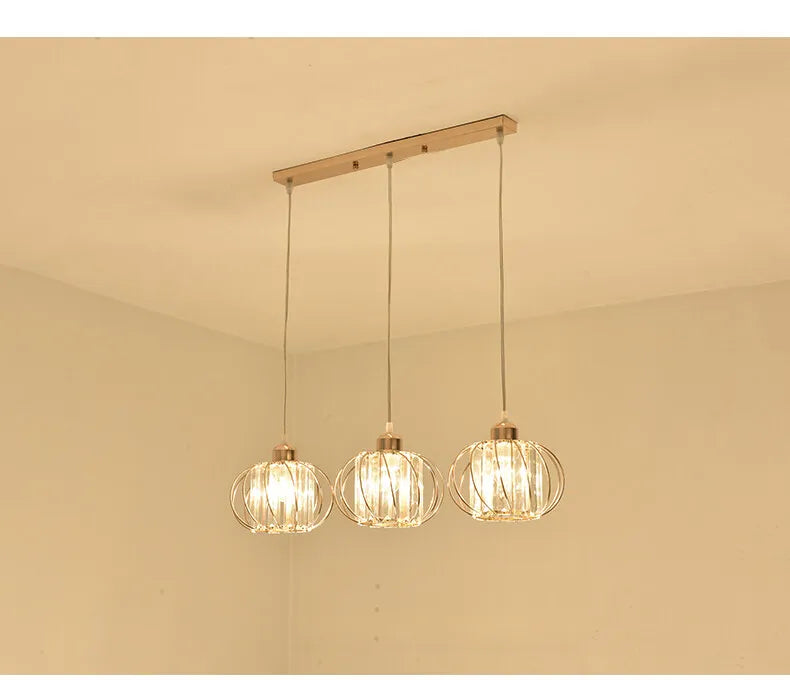 Lustre de Cristal LED Pendente — Luminária Nórdica Preta para Sala de Jantar
