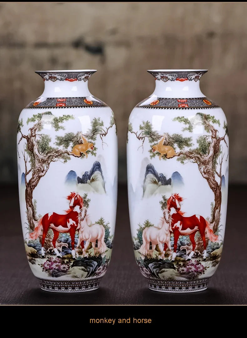 Vaso Cerâmica Jingdezhen Tradicional Chinês — Para Flores e Decoração de Sala