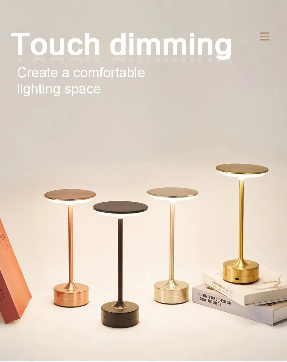 Luminária de Mesa LED Vintage Touch — Metálica Recarregável para Escritório e Quarto
