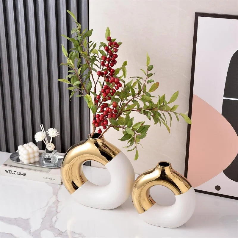 Vaso Cerâmica Floral Luxo Nórdico — Para Mesa de Jantar, Hotel e Decoração Festiva