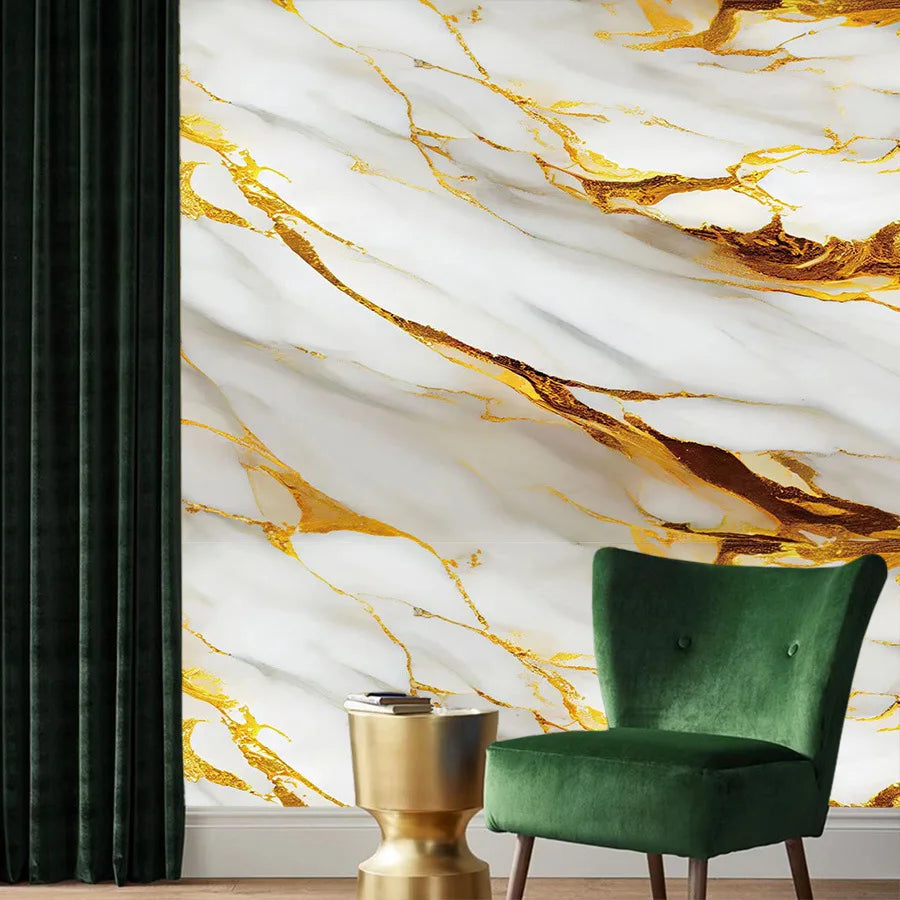 Adesivo Mármore Dourado Impermeável — Revestimento Luxo para Bancada, Cozinha e Banheiro