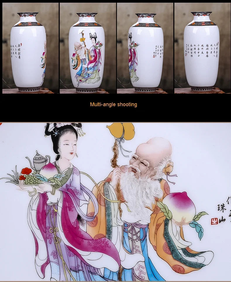 Vaso Cerâmica Jingdezhen Tradicional Chinês — Para Flores e Decoração de Sala