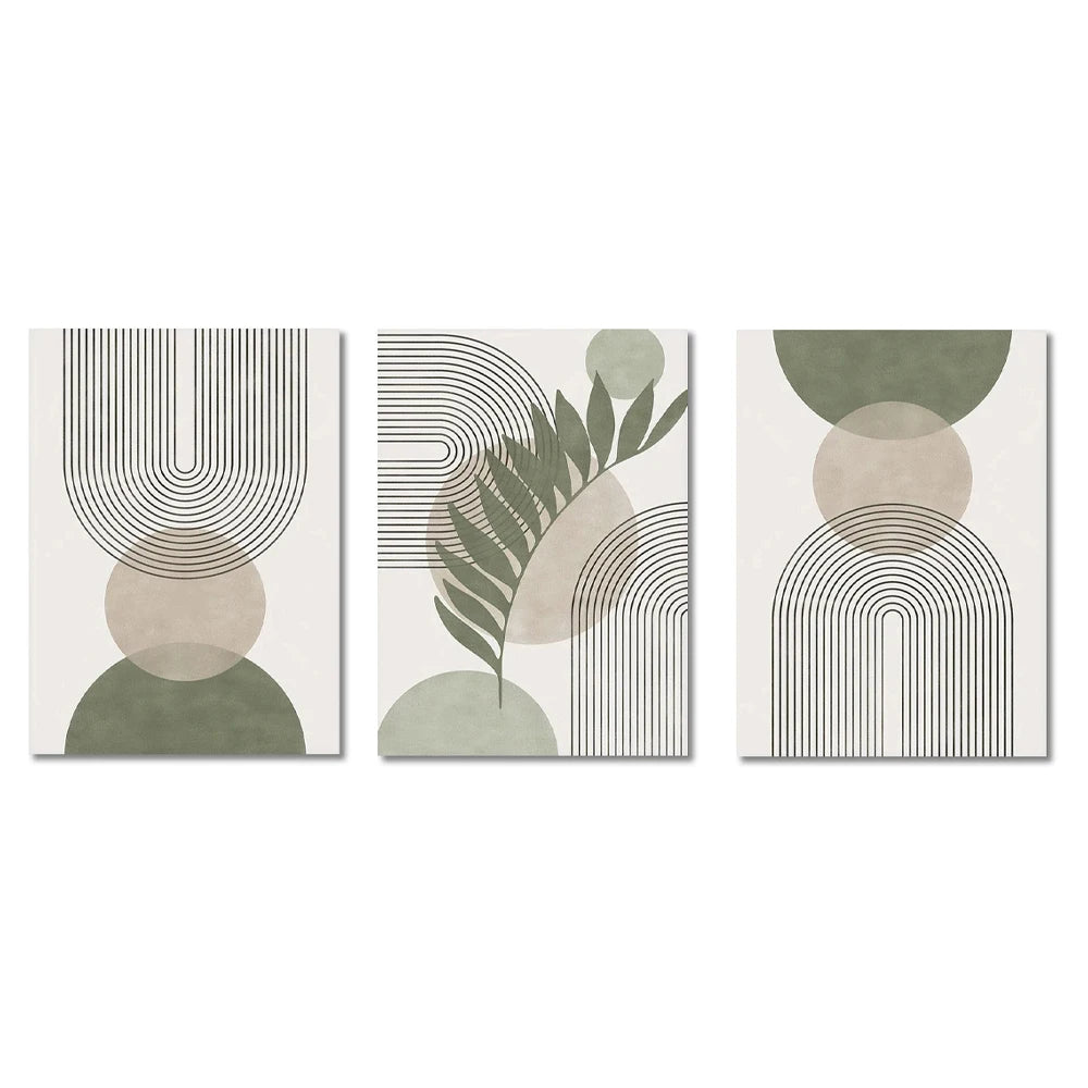 Quadro Decorativo Botânico Verde Sage Nórdico — Arte Boho Geométrica para Sala