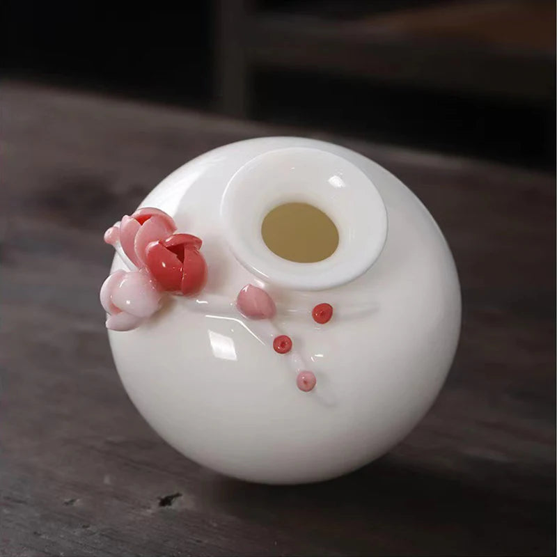 Vaso Decorativo de Cerâmica Pintado à Mão — Mini Vaso com Flores Secas para Mesa