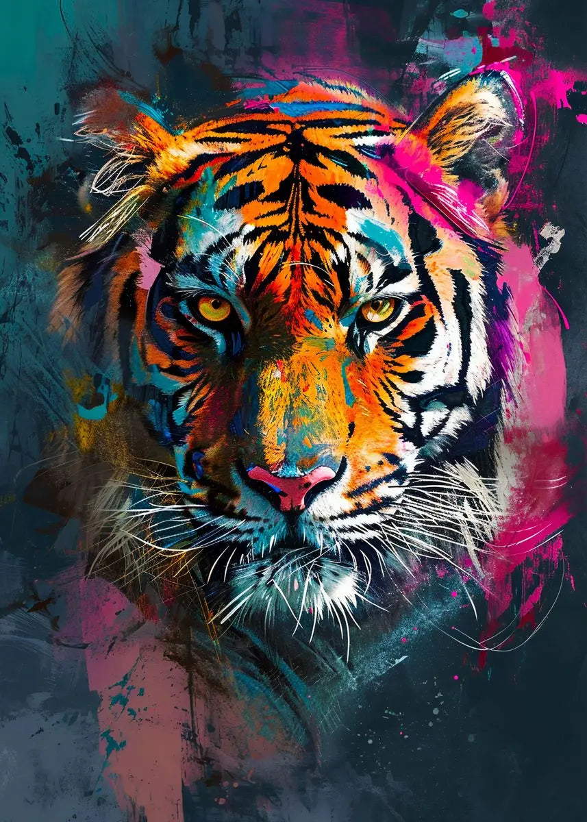 Quadro Decorativo Animais Abstrato Grafite — Leão, Tigre e Lobo para Sala