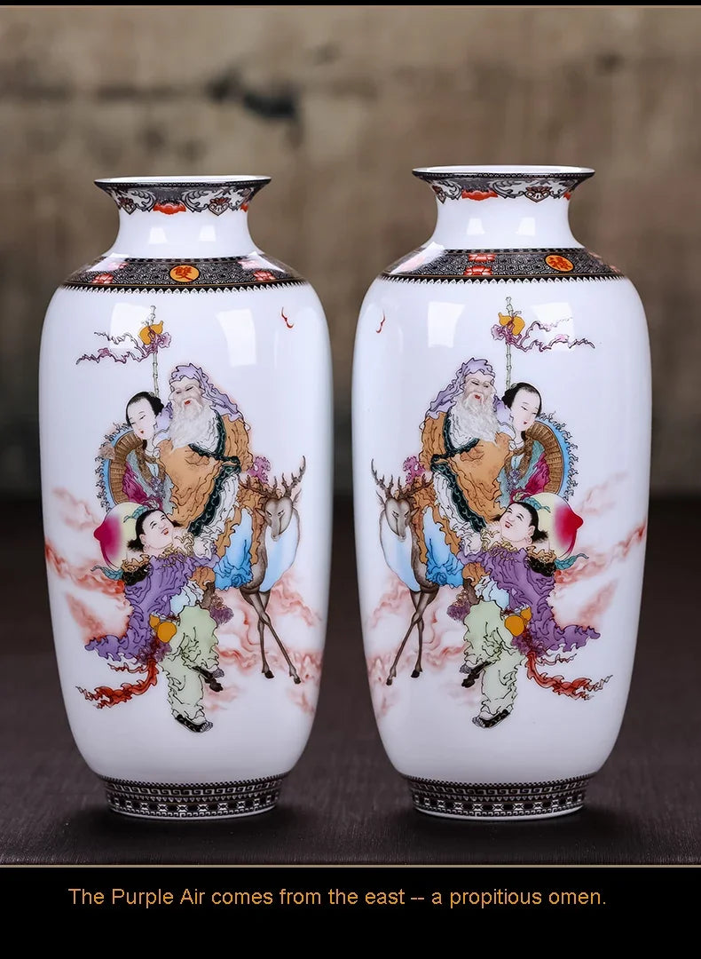 Vaso Cerâmica Jingdezhen Tradicional Chinês — Para Flores e Decoração de Sala