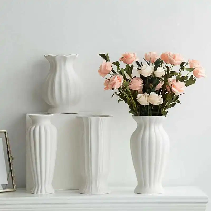 Vaso Cerâmica Grande Branco Nórdico — Para Flores Secas e Hidroponia na Sala