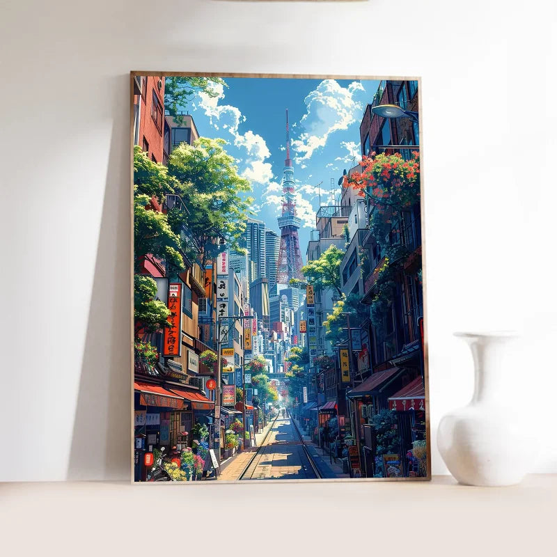 Quadro Decorativo Rua Japonesa Estilo Mangá — Arte Noturna para Sala e Café