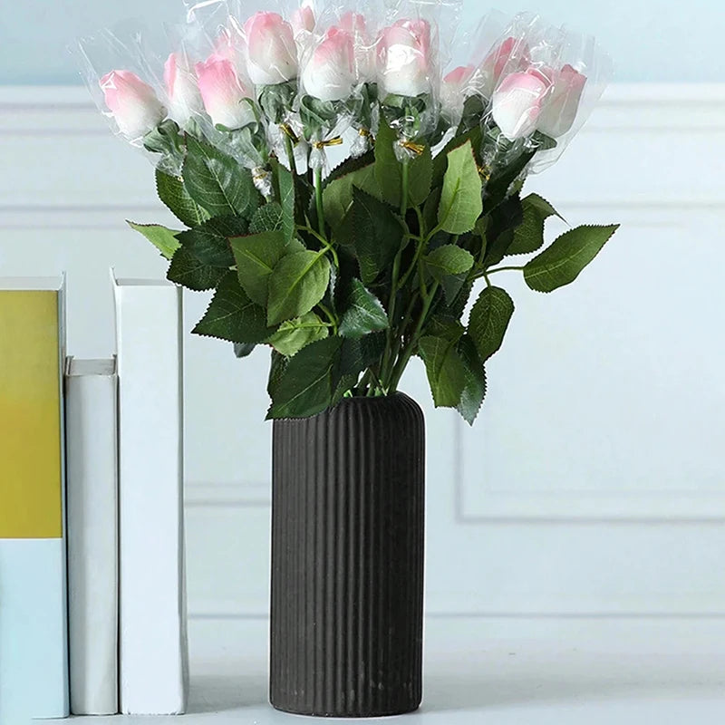 Vaso Plástico Listrado Estilo Cerâmica — Criativo para Arranjos Florais e Decoração