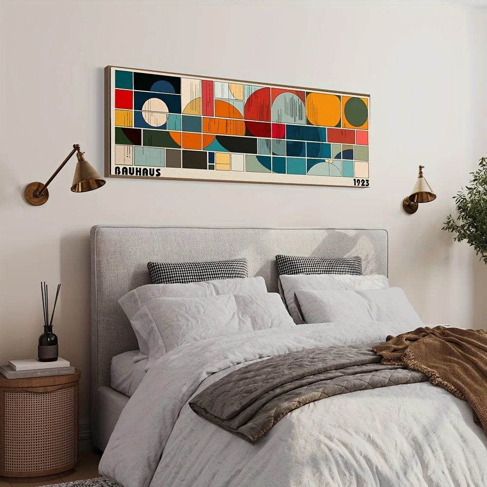 Quadro Decorativo Bauhaus Retrô Japonês — Arte Abstrata Horizontal para Sala