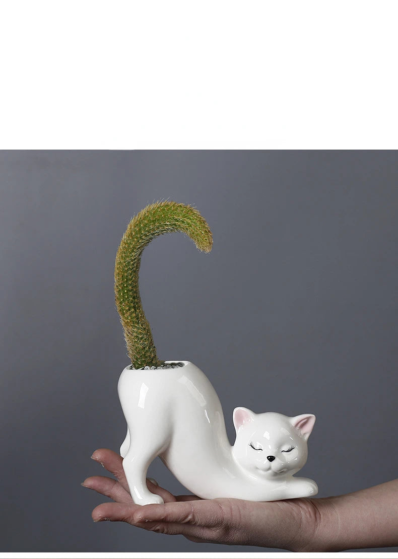 Vaso Cerâmica Gato Cartoon Fofo — Porta-Suculentas e Flores para Decoração