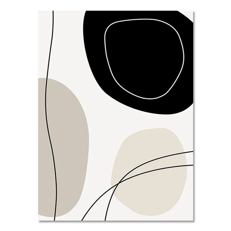 Quadro Decorativo Geométrico Boho Preto e Bege — Arte Abstrata para Sala