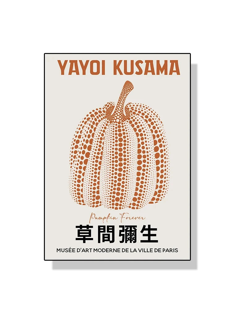 Quadro Decorativo Aboboras e Flores Yayoi Kusama — Arte Abstrata para Sala