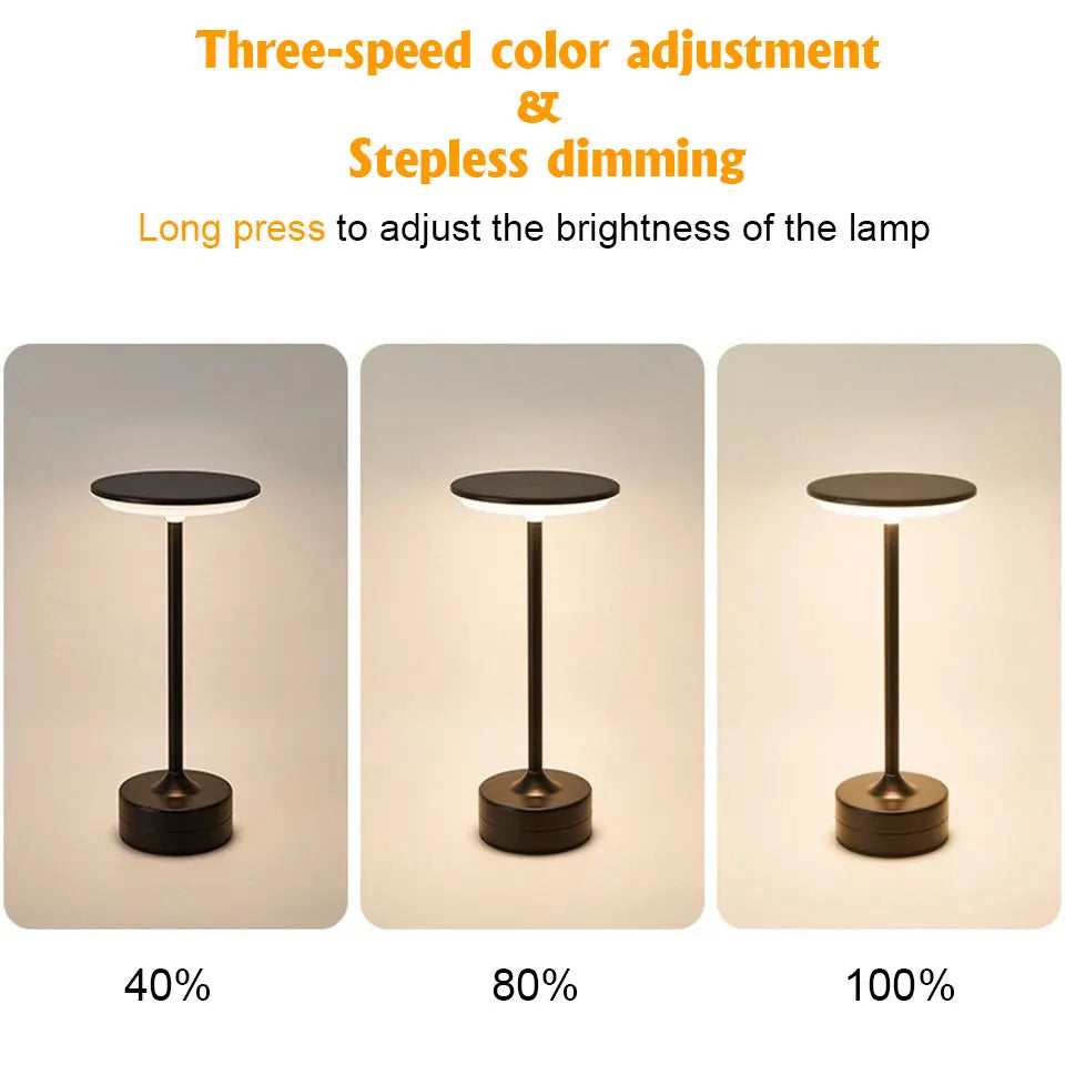 Luminária de Mesa LED Vintage Touch — Metálica Recarregável para Escritório e Quarto