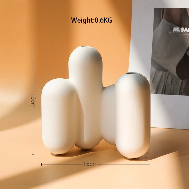 Vaso Cerâmica Branco Nórdico para Flores Artificiais — Figurine Decorativa para Sala