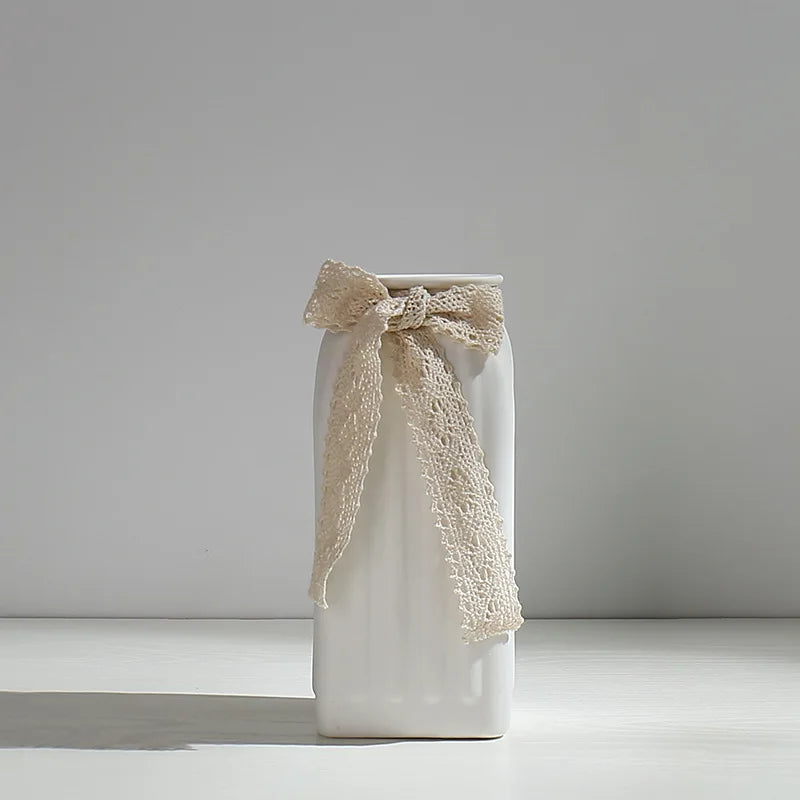 Vaso de Cerâmica Branco Moderno — Para Flores Secas e Hidroponia Sala e Quarto