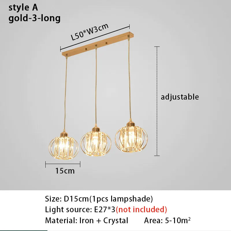 Lustre de Cristal LED Pendente — Luminária Nórdica Preta para Sala de Jantar