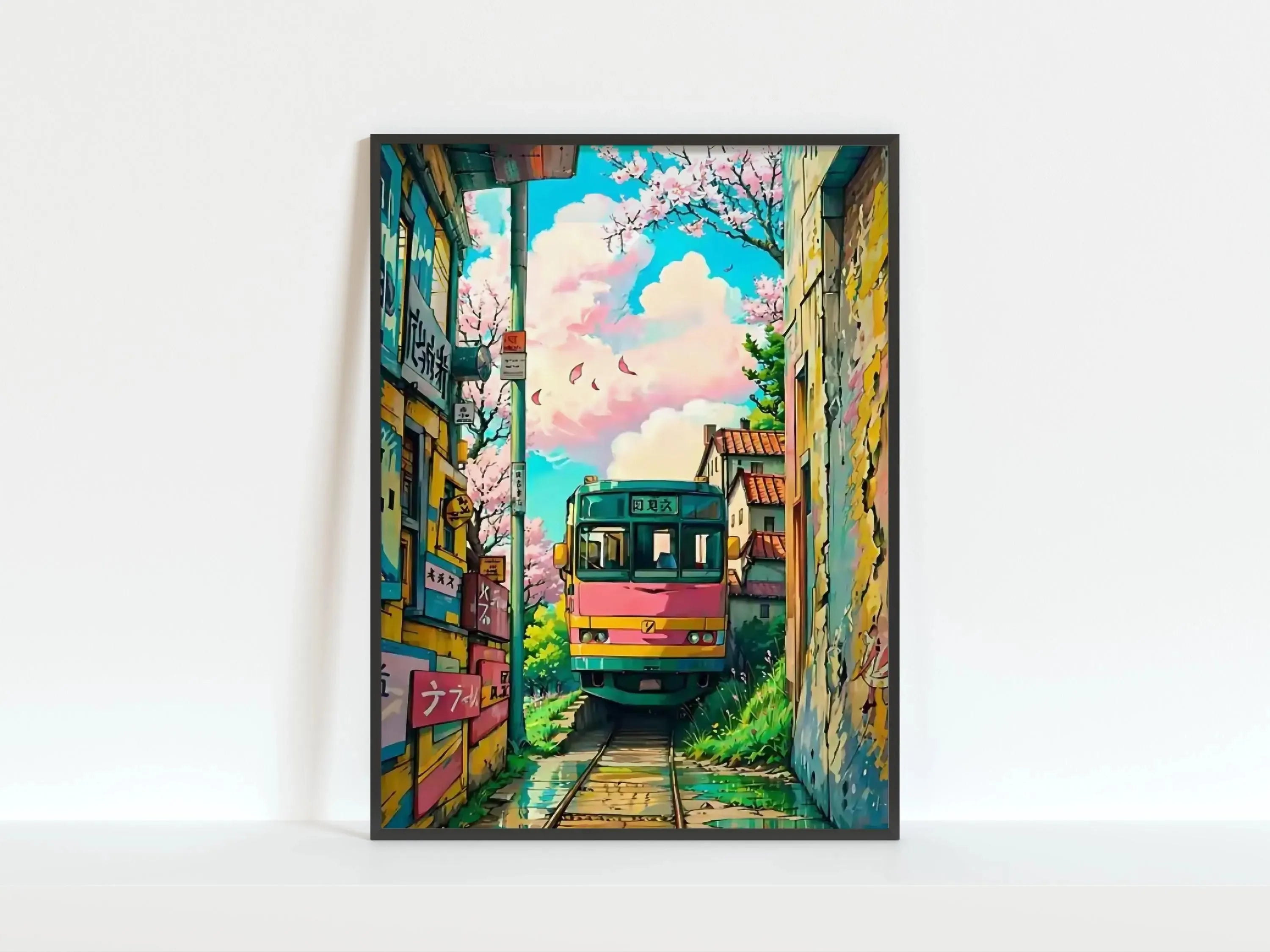Quadro Decorativo Rua Japonesa Noite Chuvosa — Arte de Paisagem Retrô para Sala e Quarto
