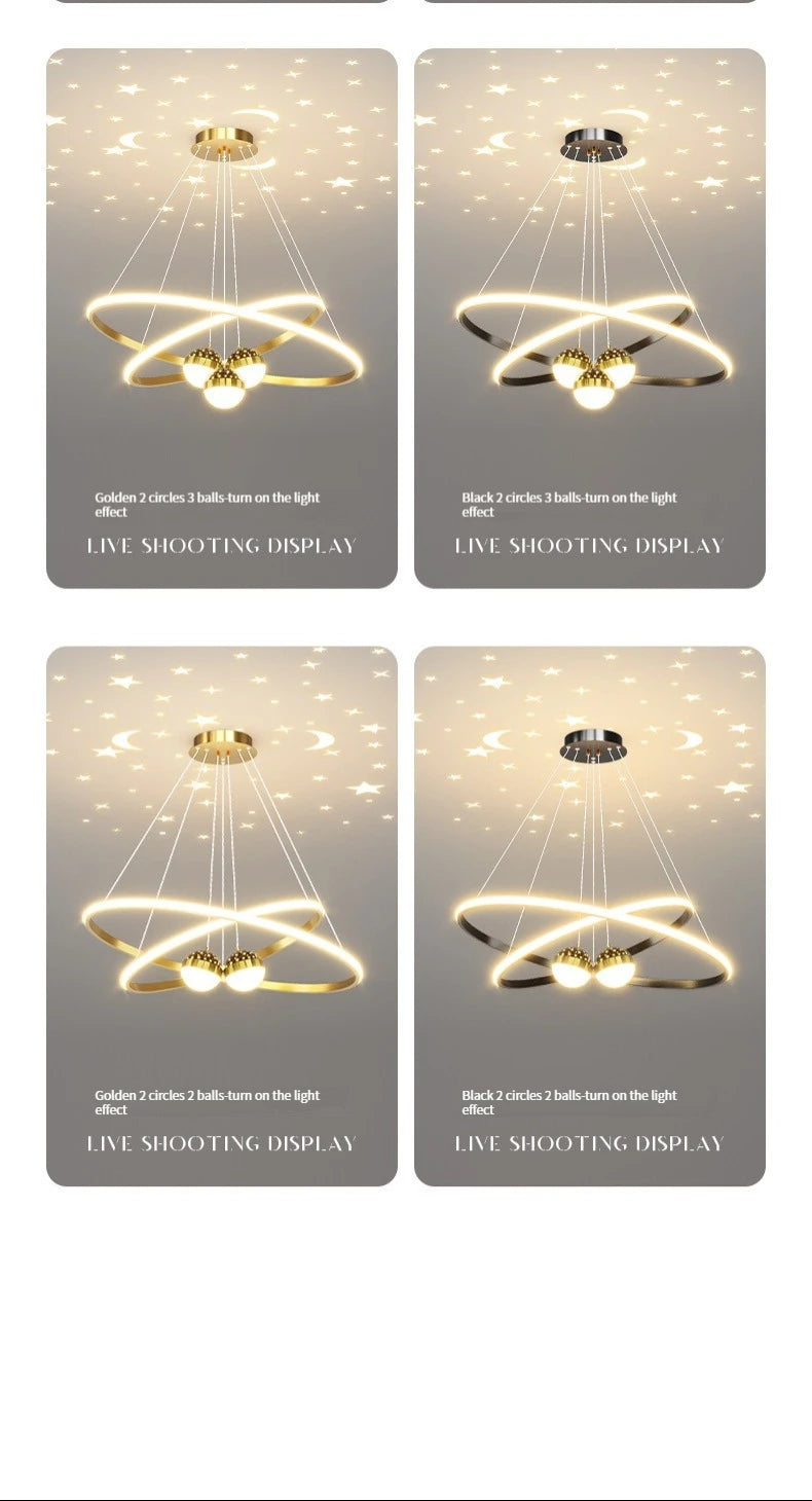 Pendente LED Circular Nórdico — Lustre Preto e Dourado para Sala, Cozinha e Quarto