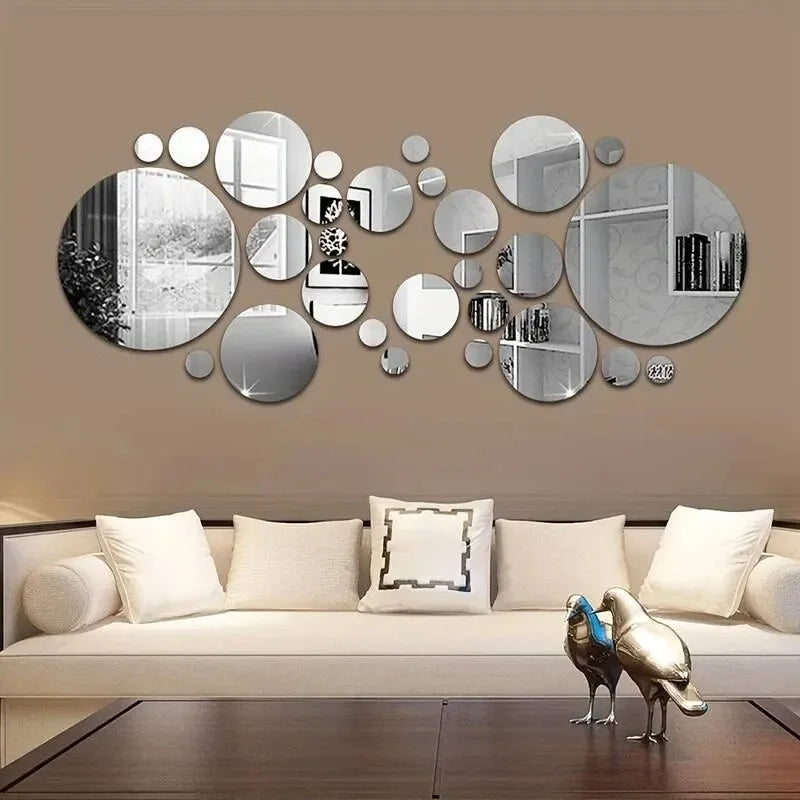 Adesivo Espelho Redondo Acrílico 26 Peças DIY — Decoração para Sala, Quarto e Banheiro