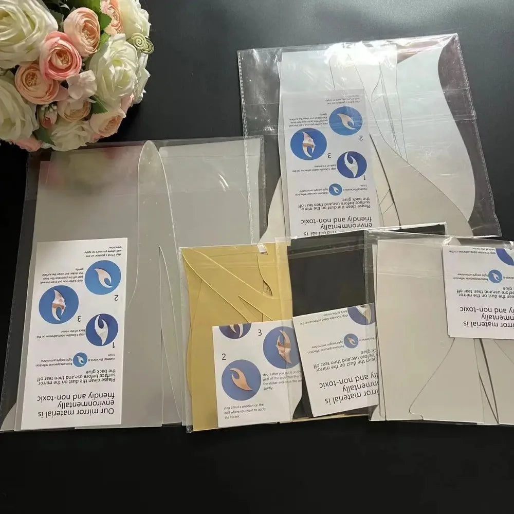 Adesivo de Parede 3D Penas Dançantes com Espelho — Decoração Elegante para Sala e Quarto