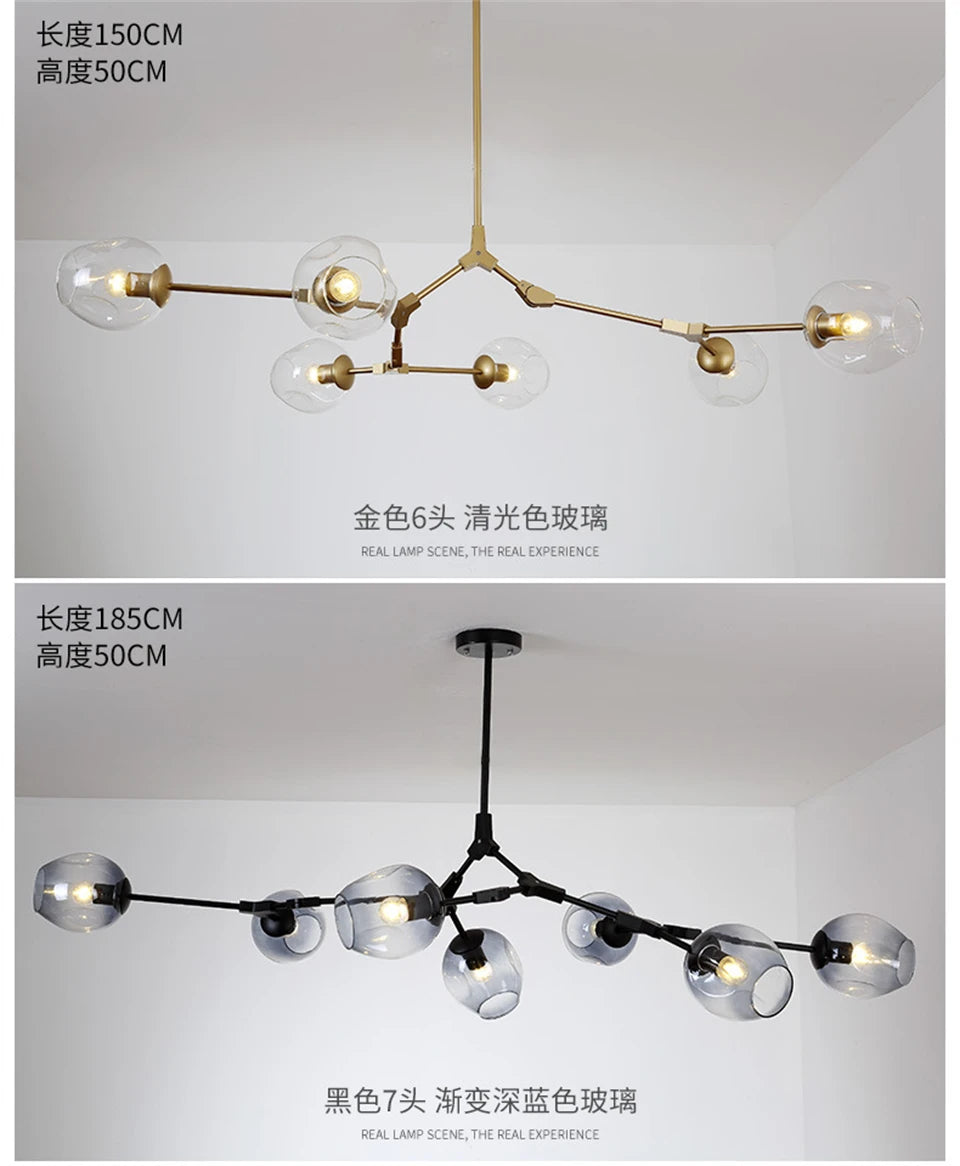 Lustre de Vidro Nórdico Molecular LED — Pendente Moderno para Sala e Cozinha