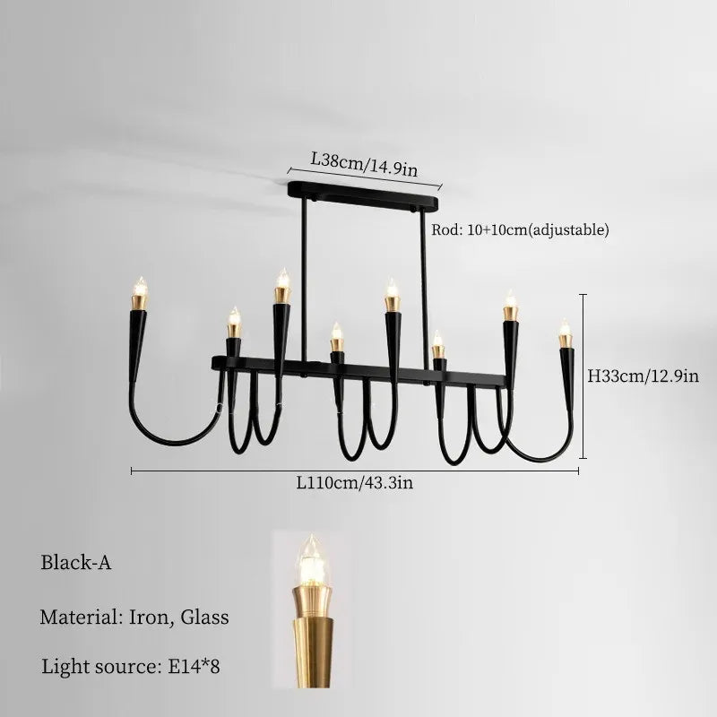 Lustre de Vela Pendente Preto Estilo Francês — Luminária de Luxo para Sala de Estar