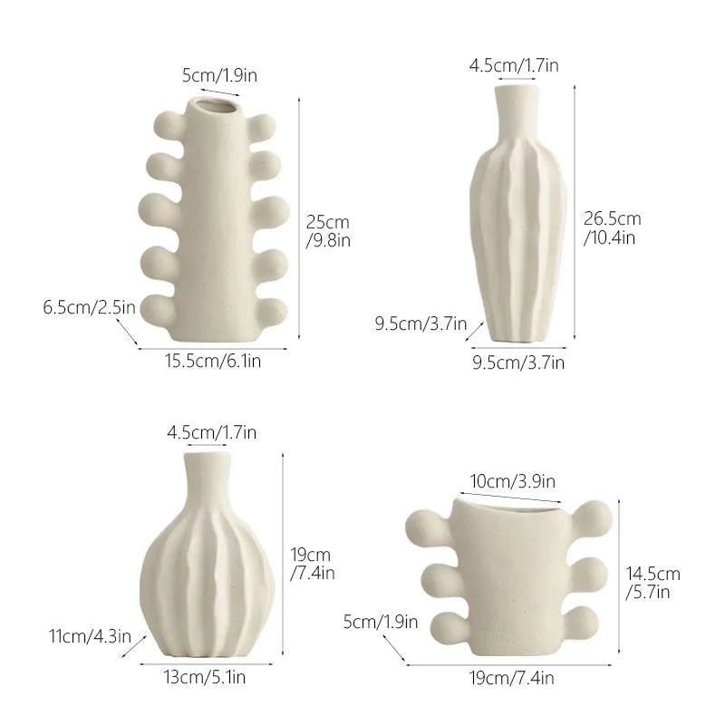 Vaso Cerâmica Sem Esmalte CAPIRON — Branco Boho Nórdico para Flores Secas e Casamento
