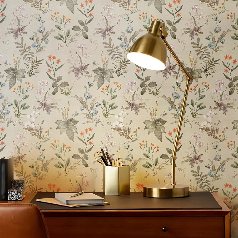 Papel de Parede Floral Vintage Amarelo Claro Autocolante — Charme para Armários e Cozinha