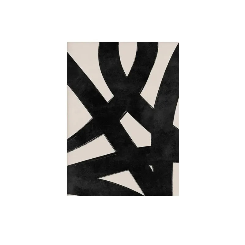 Quadro Decorativo Abstrato Linhas Bege e Preto — Arte Minimalista para Sala