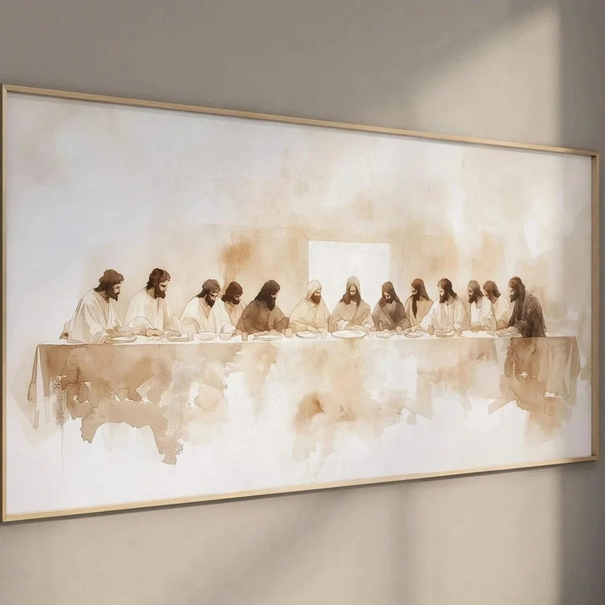 Quadro Canvas Arte Cristã Jesus e Fé — Poster Bege Minimalista Horizontal para Casa