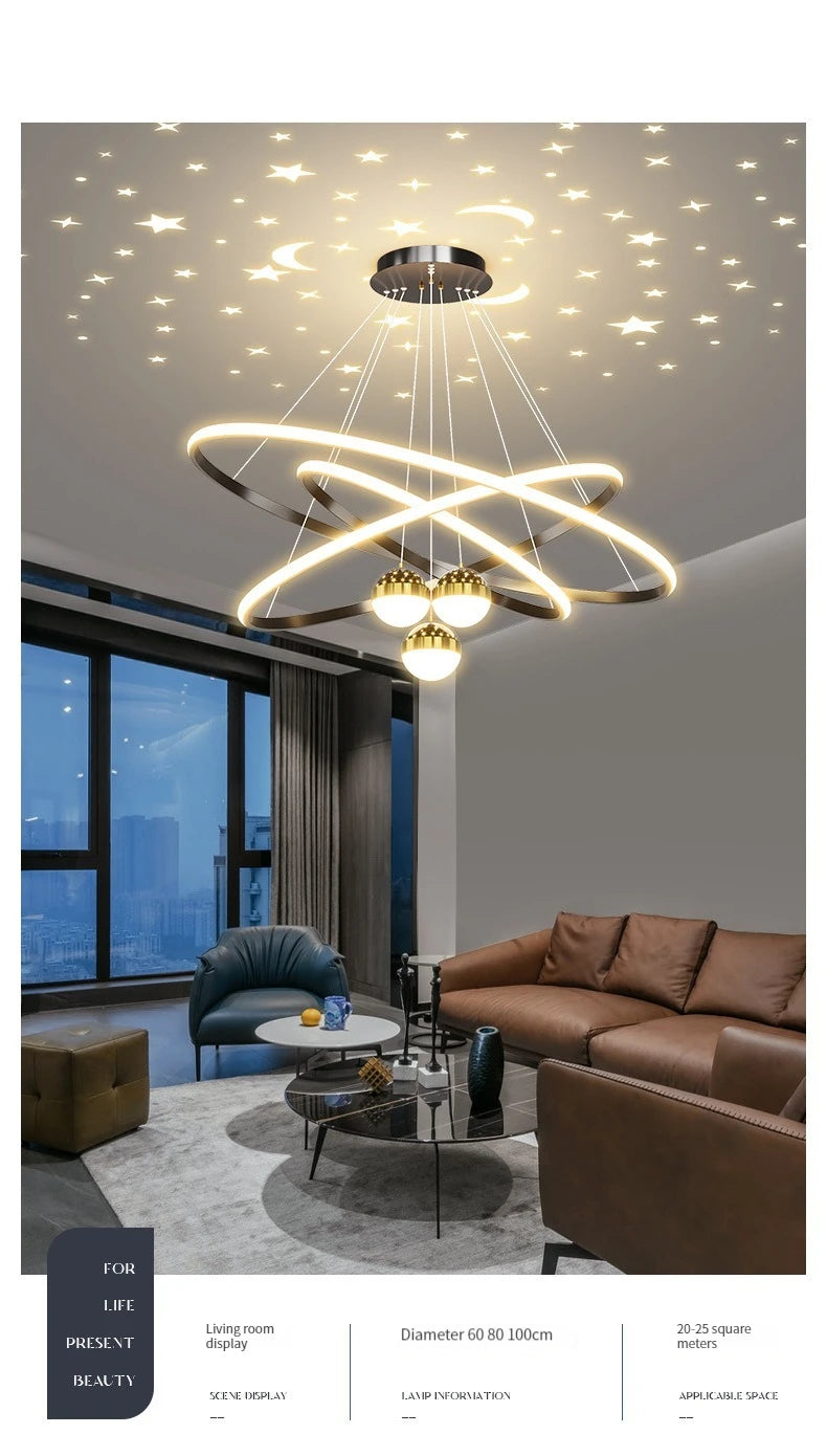 Pendente LED Circular Nórdico — Lustre Preto e Dourado para Sala, Cozinha e Quarto