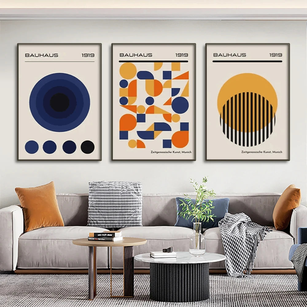 Quadro Decorativo Geométrico Abstrato Bauhaus — Arte Mid Century para Sala
