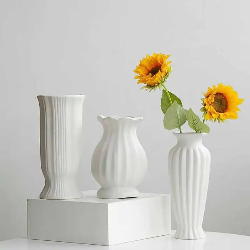 Vaso Cerâmica Grande Branco Nórdico — Para Flores Secas e Hidroponia na Sala