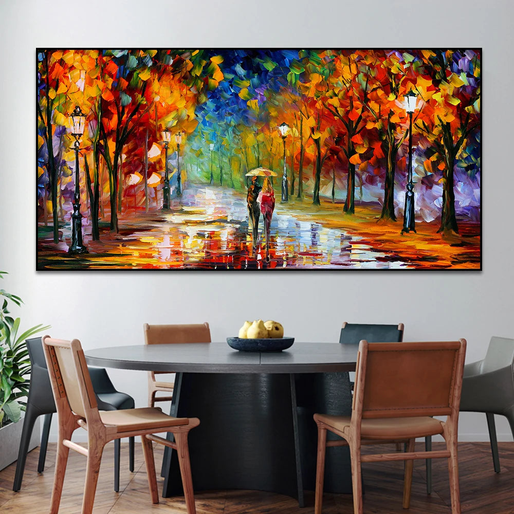 Quadro Decorativo Jardim Chuvoso Colorido — Arte de Paisagem Abstrata para Sala e Quarto