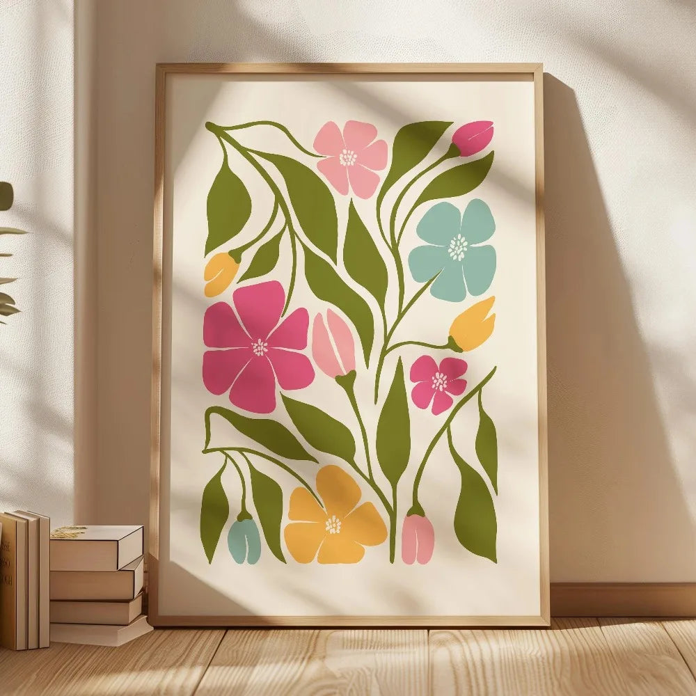 Quadro Decorativo Floral Bege Retrô sem Moldura — Arte Botânica para Sala