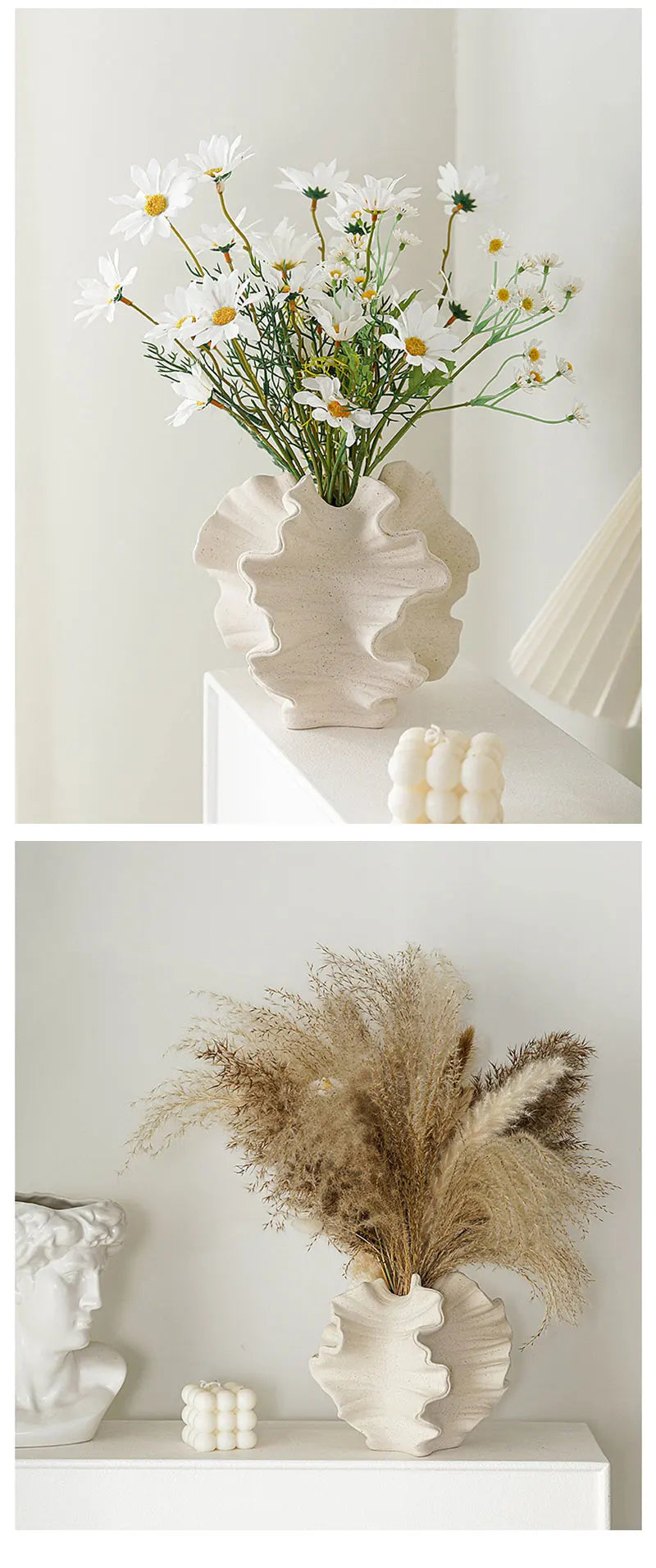 Vaso Cerâmica Coral CAPIRON Bege Fosco Nórdico — Para Capim dos Pampas e Flores