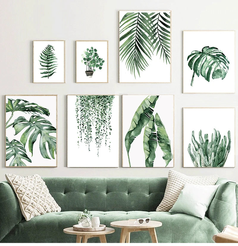 Quadro Decorativo Plantas Tropicais Folhas Verdes — Arte Escandinava Moderna para Sala