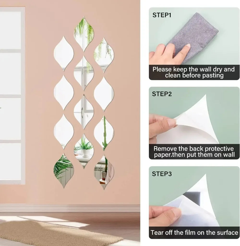 Adesivo Espelho Gota d'Água Acrílico 3D Kit 10 a 30 Peças — Decoração DIY para Sala