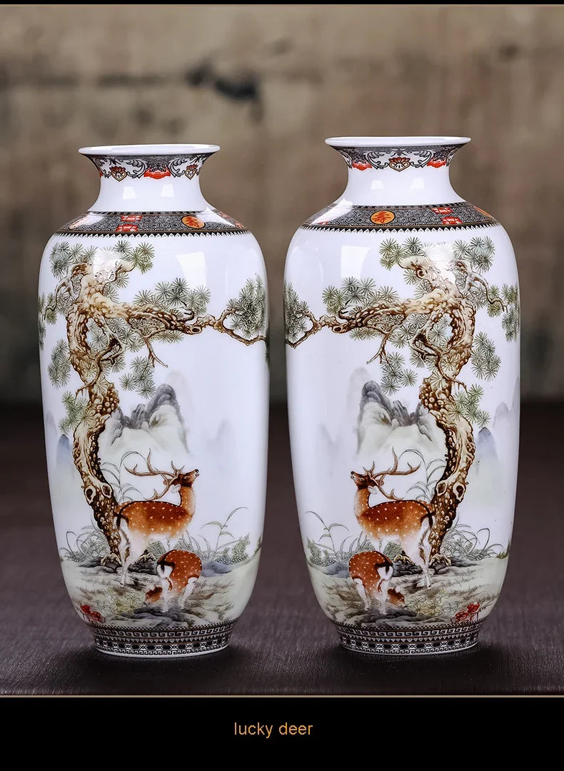 Vaso Cerâmica Jingdezhen Tradicional Chinês — Para Flores e Decoração de Sala