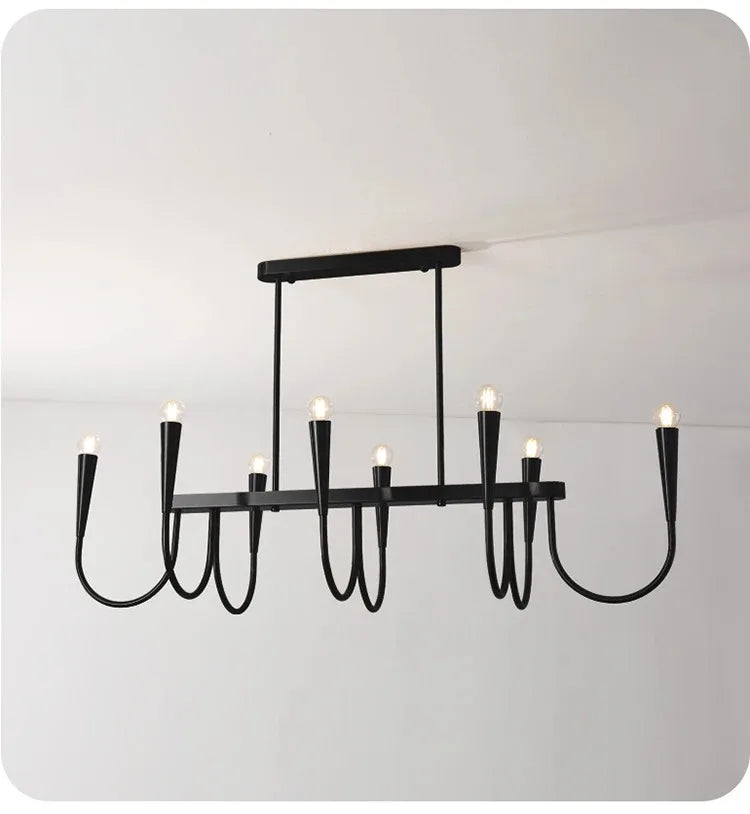 Lustre de Vela Pendente Preto Estilo Francês — Luminária de Luxo para Sala de Estar