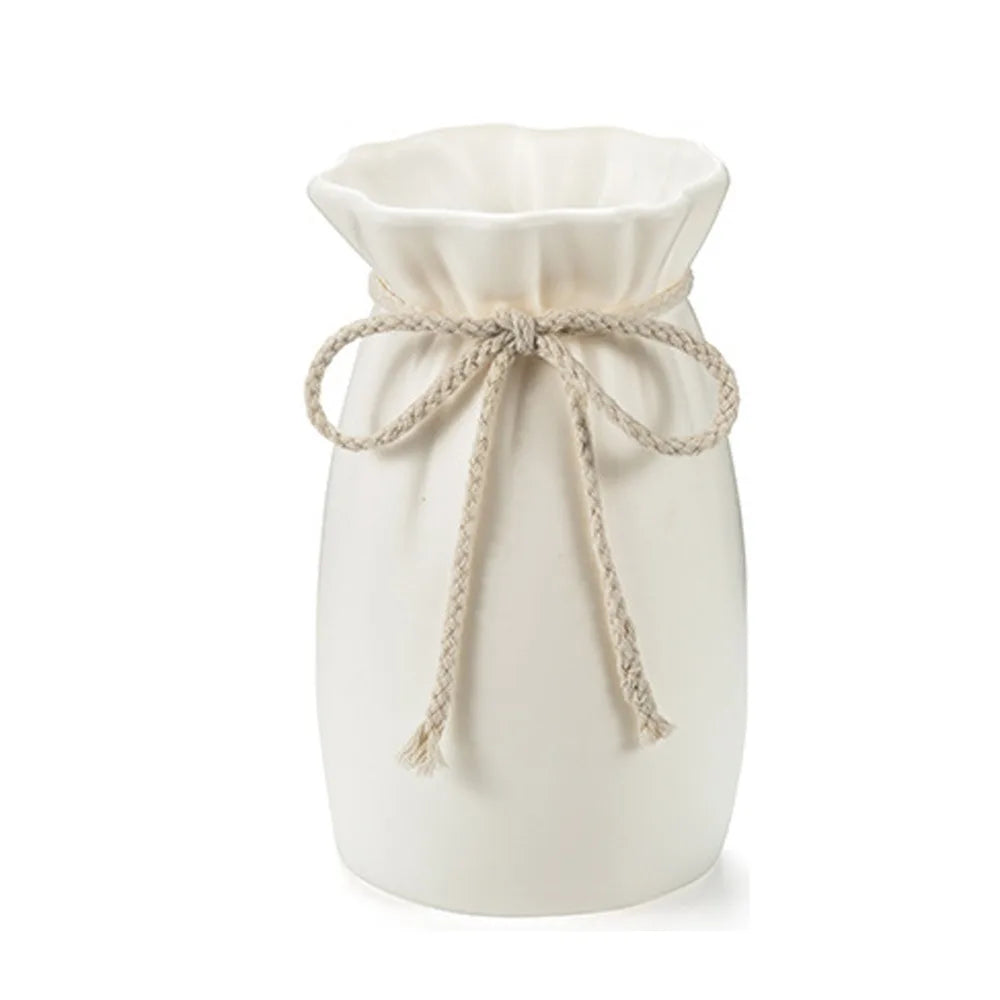 Vaso Decorativo Branco com Laço — Vaso de Plantas para Mesa e Jardim