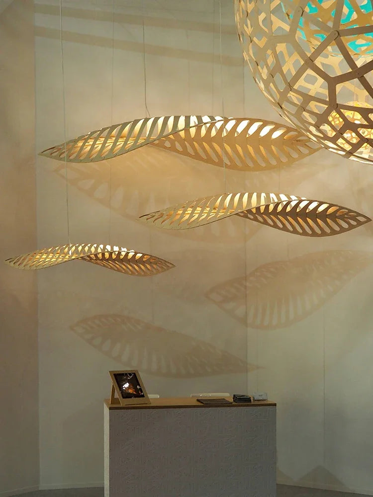Lustre de Madeira Estilo Wabi Sabi — Pendente LED para Sala, Bar e Café