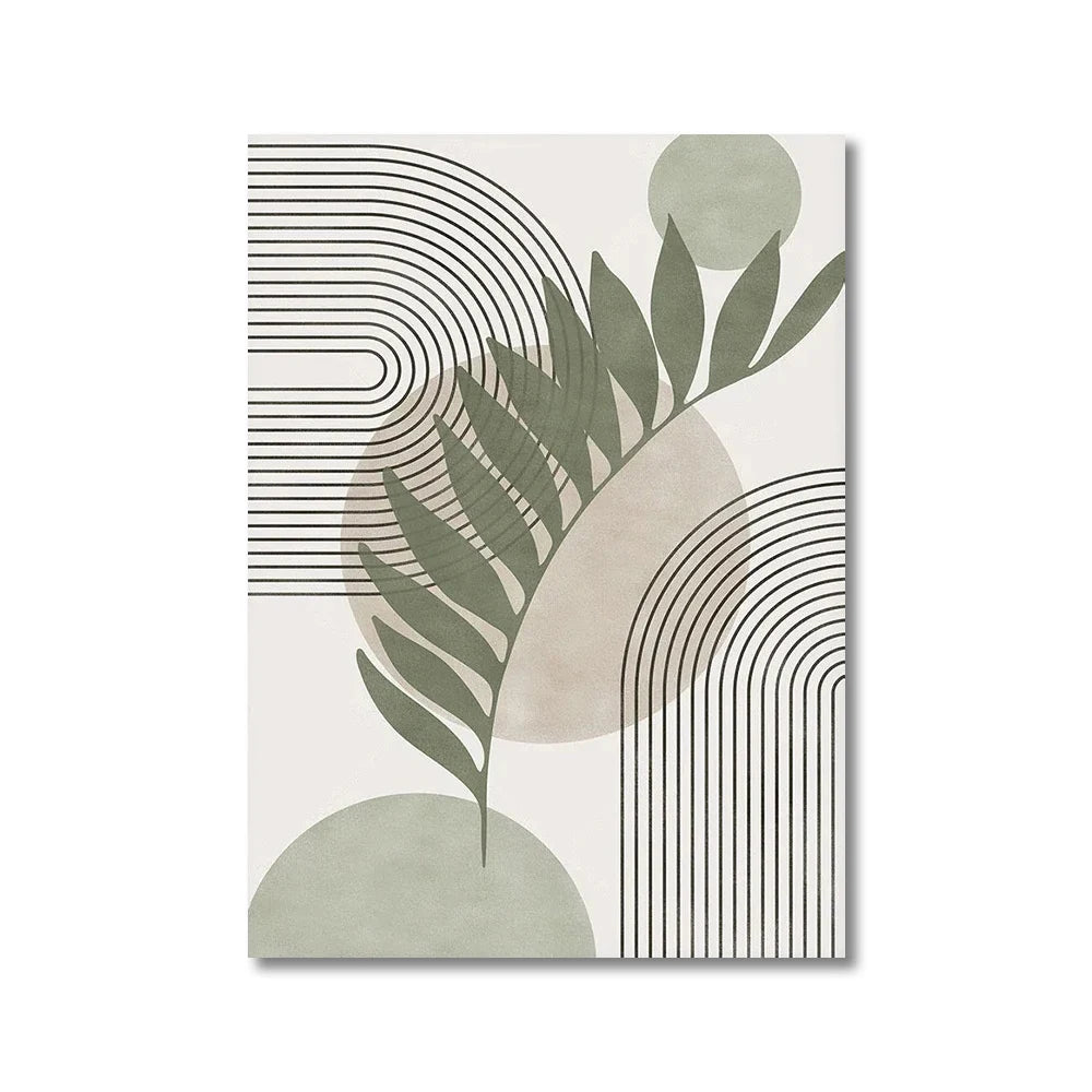 Quadro Decorativo Botânico Verde Sage Nórdico — Arte Boho Geométrica para Sala