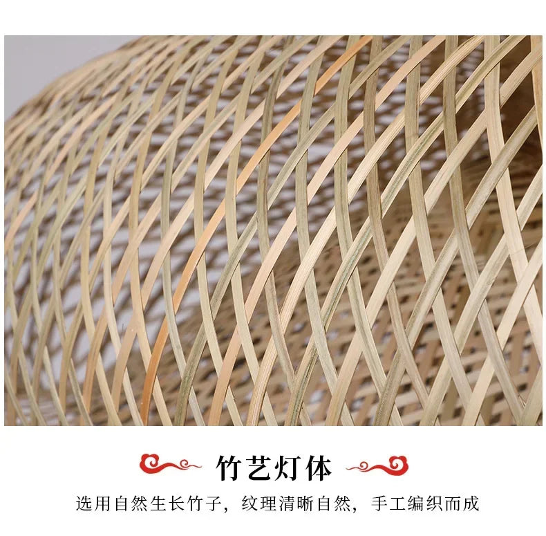 Pendente de Bambu Tecido a Mao — Luminaria Artesanal Boho