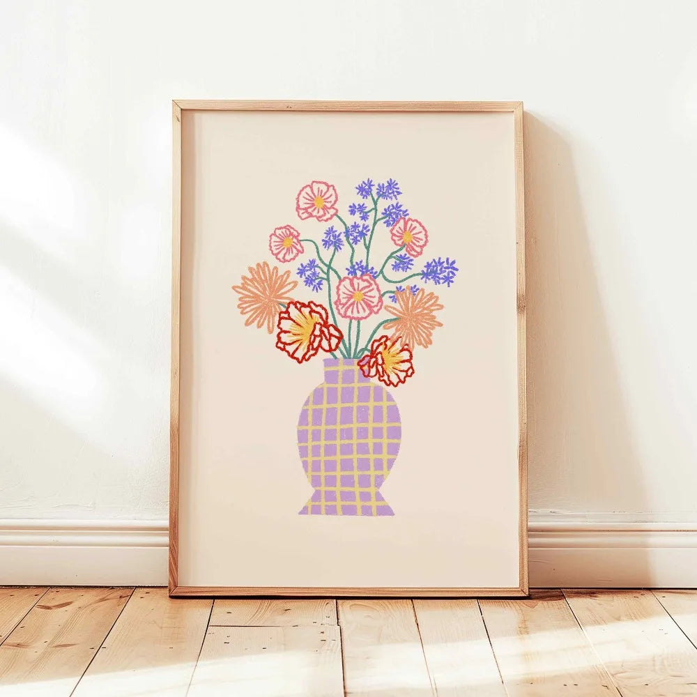 Quadro Decorativo Floral Bege Retrô sem Moldura — Arte Botânica para Sala