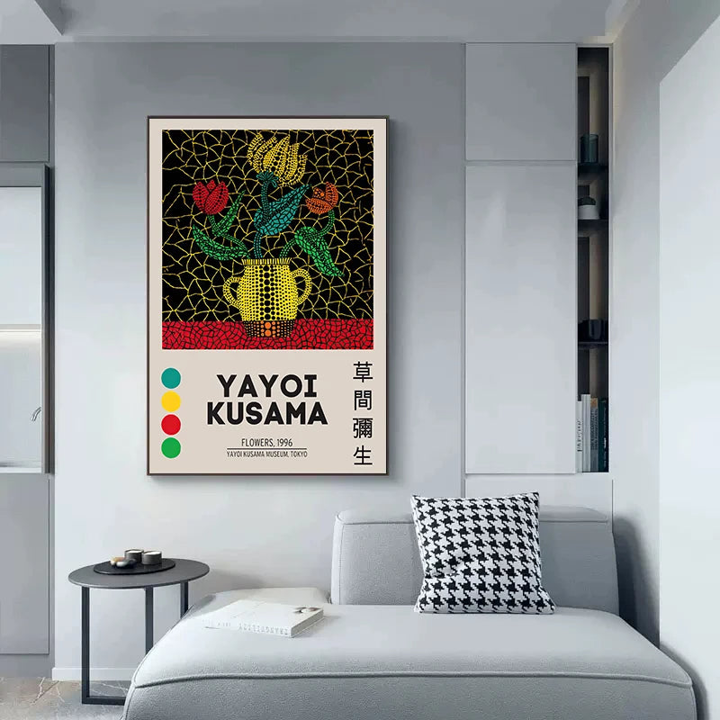 Quadro Decorativo Aboboras e Flores Yayoi Kusama — Arte Abstrata para Sala