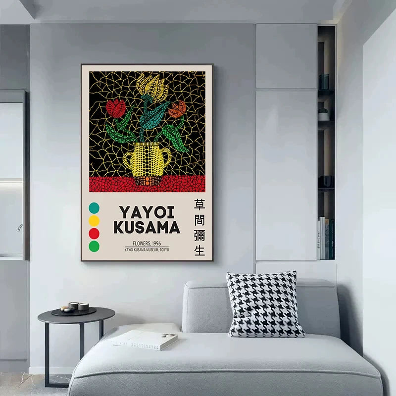 Quadro Decorativo Aboboras e Flores Yayoi Kusama — Arte Abstrata para Sala
