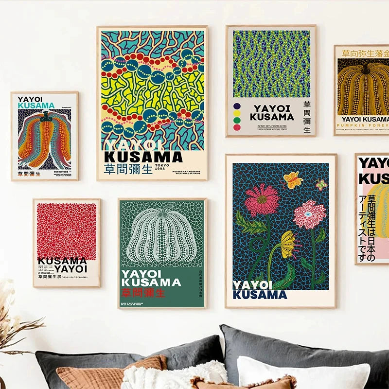 Quadro Decorativo Aboboras e Flores Yayoi Kusama — Arte Abstrata para Sala